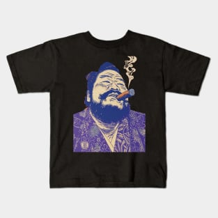 Puff Sumo: Smoking a Fat Robusto Cigar on a dark (Knocked Out) background Kids T-Shirt